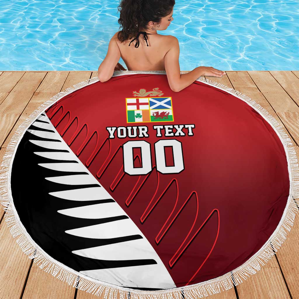 Custom British Lions New Zealand Beach Blanket Half Black Fern