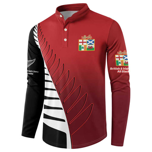 Custom British Lions New Zealand Button Sweatshirt Half Black Fern