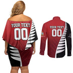 Custom British Lions New Zealand Couples Matching Off Shoulder Short Dress and Long Sleeve Button Shirt Half Black Fern