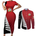 Custom British Lions New Zealand Couples Matching Short Sleeve Bodycon Dress and Long Sleeve Button Shirt Half Black Fern