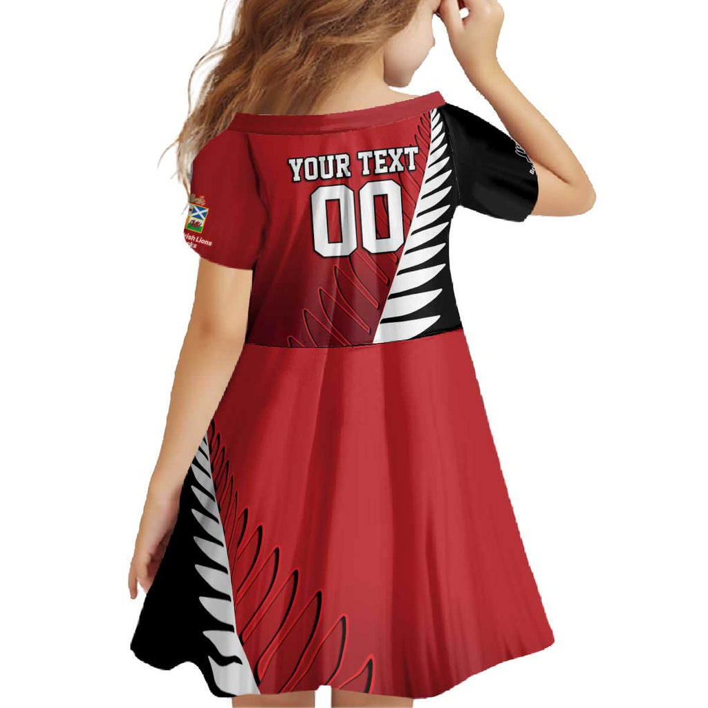 Custom British Lions New Zealand Family Matching Off The Shoulder Long Sleeve Dress and Hawaiian Shirt Half Black Fern