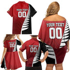 Custom British Lions New Zealand Family Matching Off Shoulder Short Dress and Hawaiian Shirt Half Black Fern