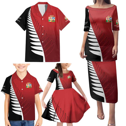 Custom British Lions New Zealand Family Matching Puletasi and Hawaiian Shirt Half Black Fern