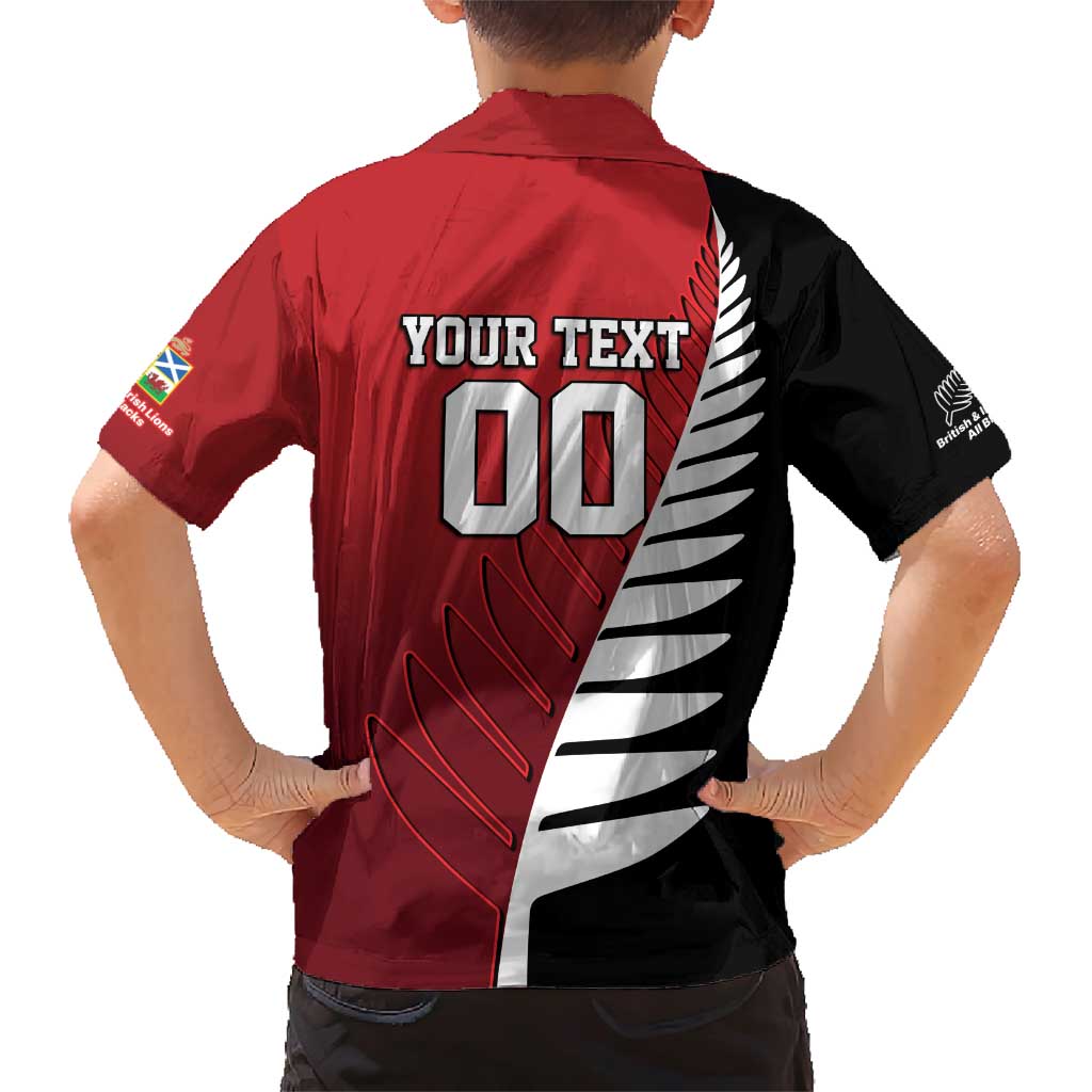 Custom British Lions New Zealand Family Matching Short Sleeve Bodycon Dress and Hawaiian Shirt Half Black Fern