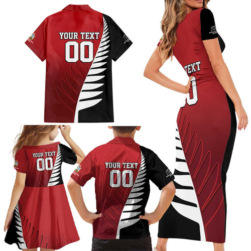 Custom British Lions New Zealand Family Matching Short Sleeve Bodycon Dress and Hawaiian Shirt Half Black Fern