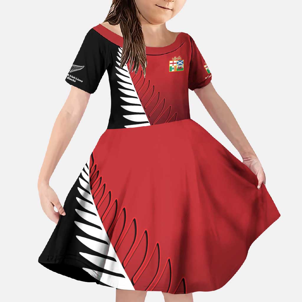 Custom British Lions New Zealand Family Matching Summer Maxi Dress and Hawaiian Shirt Half Black Fern