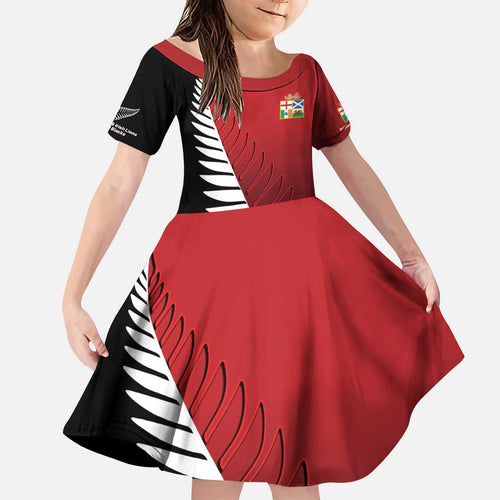 Custom British Lions New Zealand Kid Short Sleeve Dress Half Black Fern