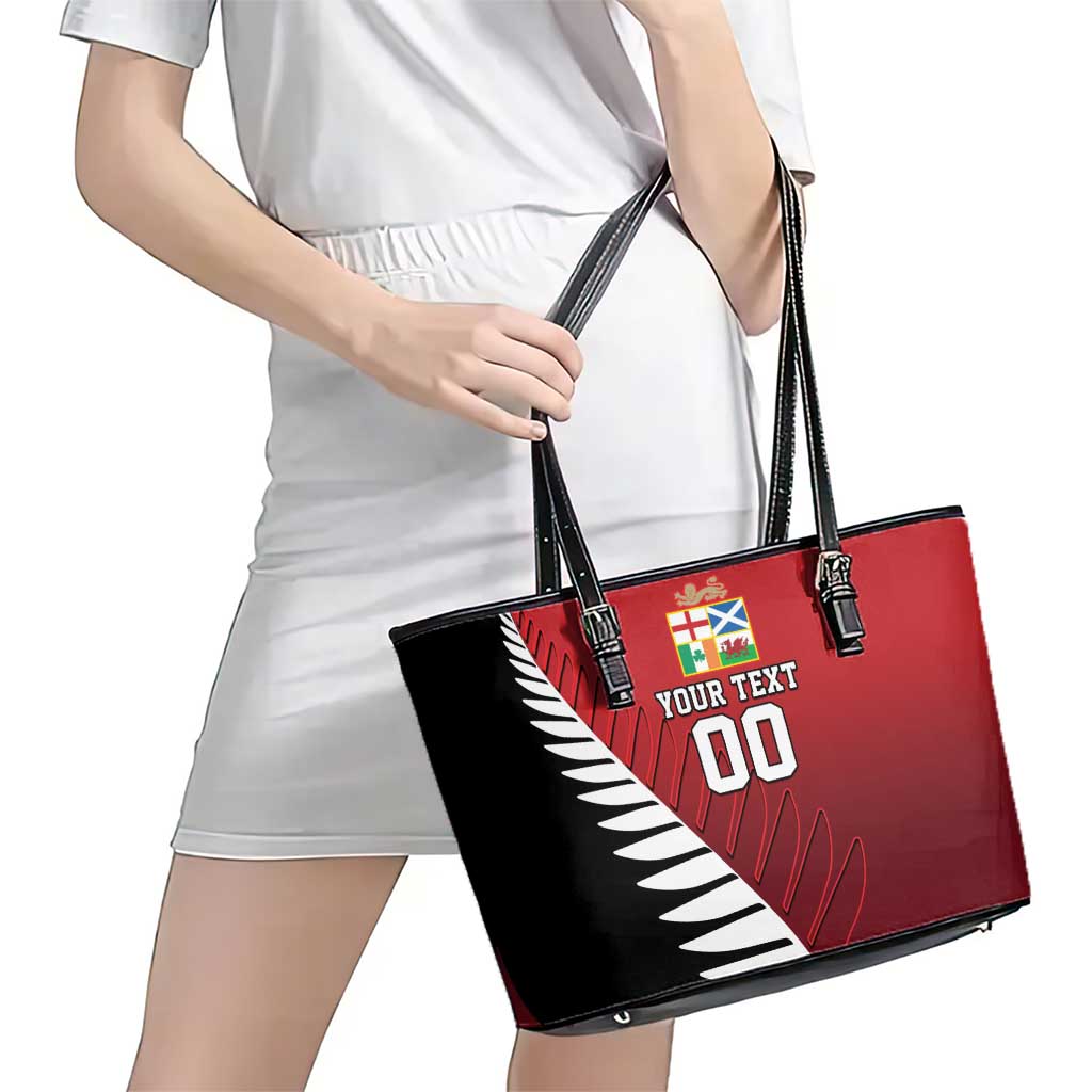 Custom British Lions New Zealand Leather Tote Bag Half Black Fern