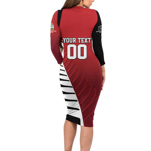 Custom British Lions New Zealand Long Sleeve Bodycon Dress Half Black Fern