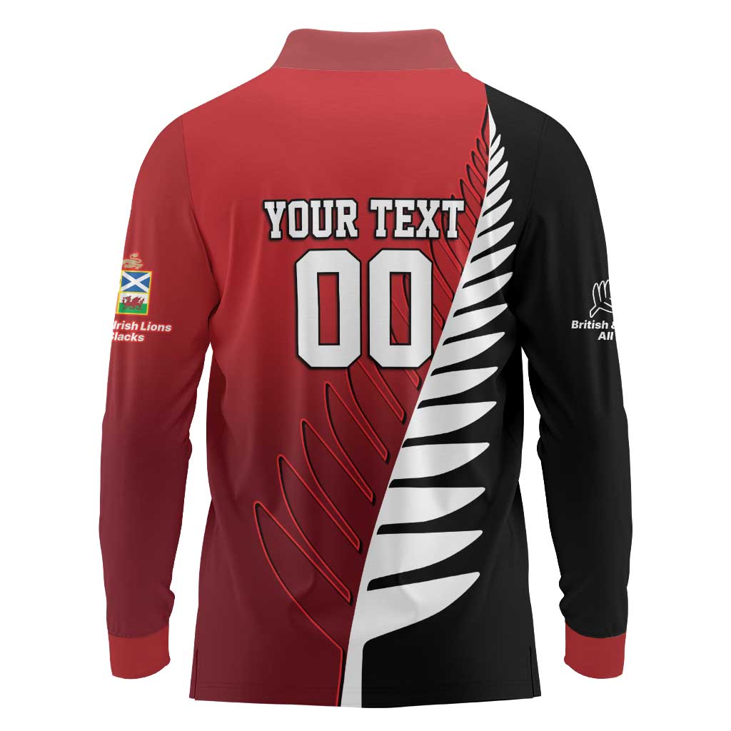 Custom British Lions New Zealand Long Sleeve Polo Shirt Half Black Fern