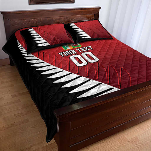 Custom British Lions New Zealand Quilt Bed Set Half Black Fern