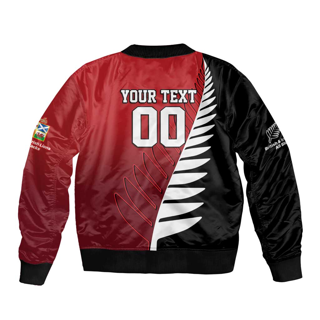 Custom British Lions New Zealand Sleeve Zip Bomber Jacket Half Black Fern