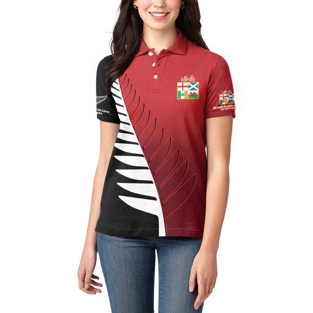 Custom British Lions New Zealand Women Polo Shirt Half Black Fern