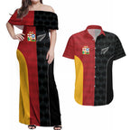 Custom British Lions New Zealand Couples Matching Off Shoulder Maxi Dress and Hawaiian Shirt Sporty Style