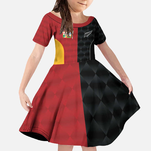 Custom British Lions New Zealand Family Matching Off The Shoulder Long Sleeve Dress and Hawaiian Shirt Sporty Style