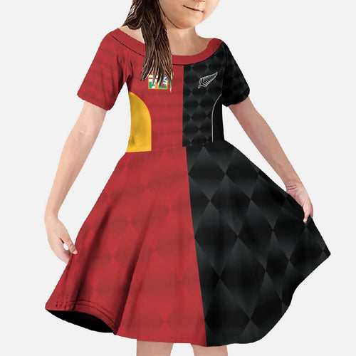 Custom British Lions New Zealand Family Matching Short Sleeve Bodycon Dress and Hawaiian Shirt Sporty Style
