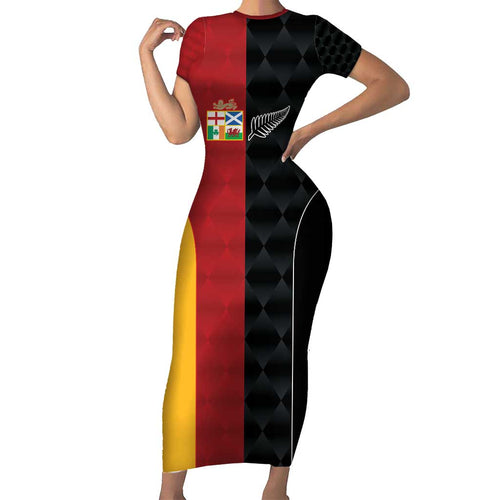 Custom British Lions New Zealand Short Sleeve Bodycon Dress Sporty Style