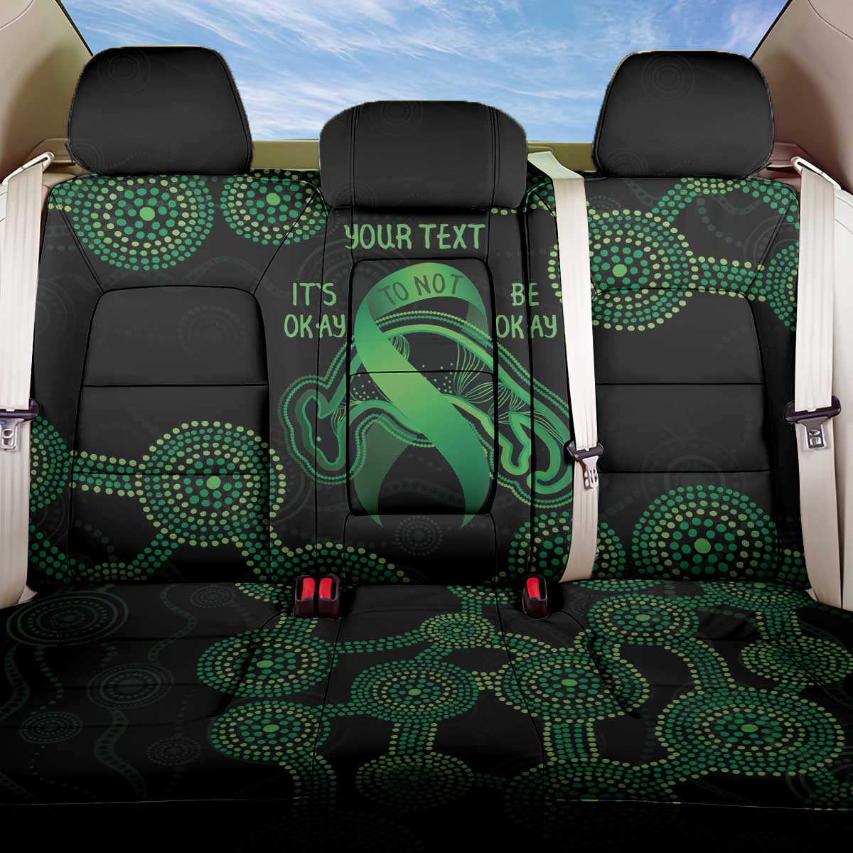 Green Kangaroo Ribbon Aboriginal Personalised Back Car Seat Cover Depression Awareness
