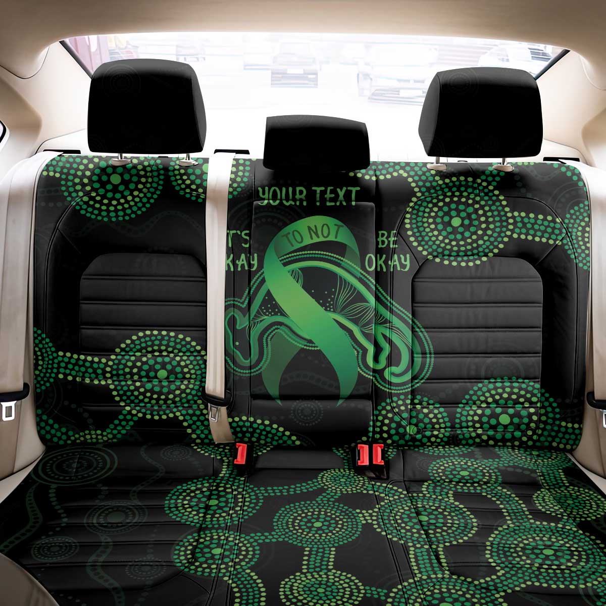 Green Kangaroo Ribbon Aboriginal Personalised Back Car Seat Cover Depression Awareness