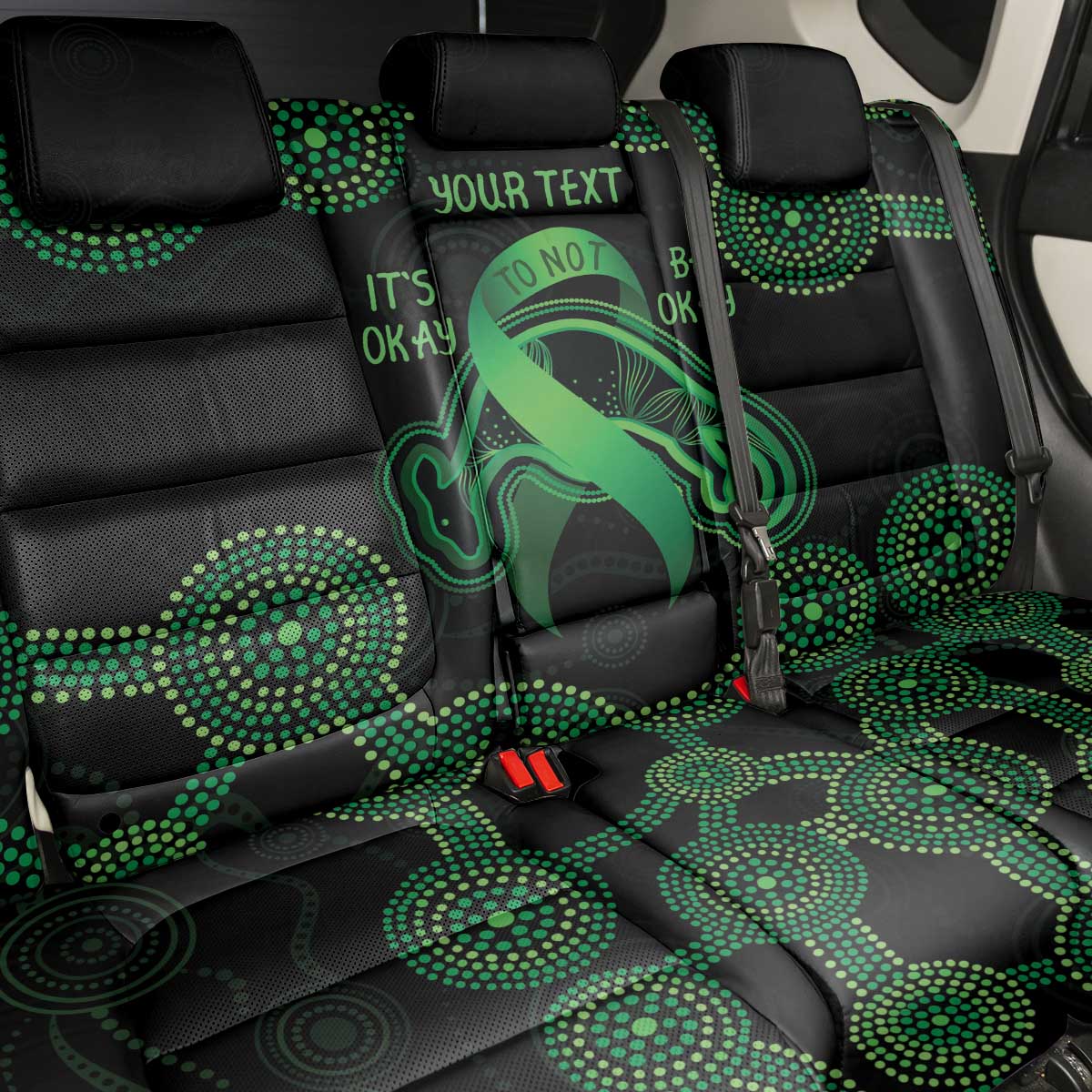 Green Kangaroo Ribbon Aboriginal Personalised Back Car Seat Cover Depression Awareness