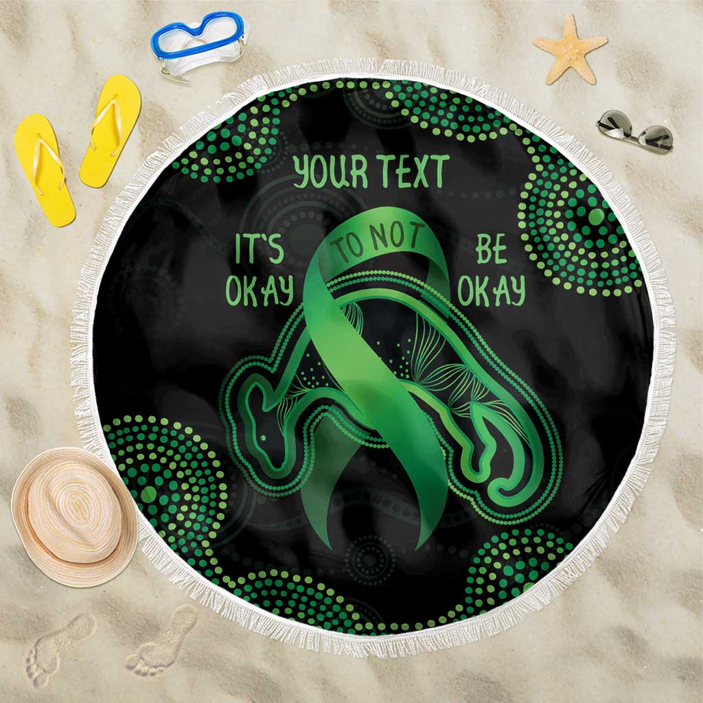 Green Kangaroo Ribbon Aboriginal Personalised Beach Blanket Depression Awareness