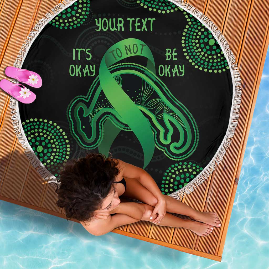 Green Kangaroo Ribbon Aboriginal Personalised Beach Blanket Depression Awareness