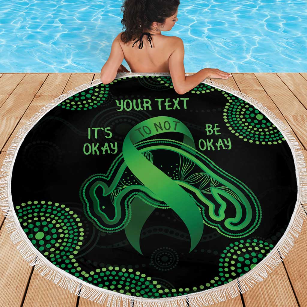 Green Kangaroo Ribbon Aboriginal Personalised Beach Blanket Depression Awareness