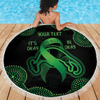 Green Kangaroo Ribbon Aboriginal Personalised Beach Blanket Depression Awareness