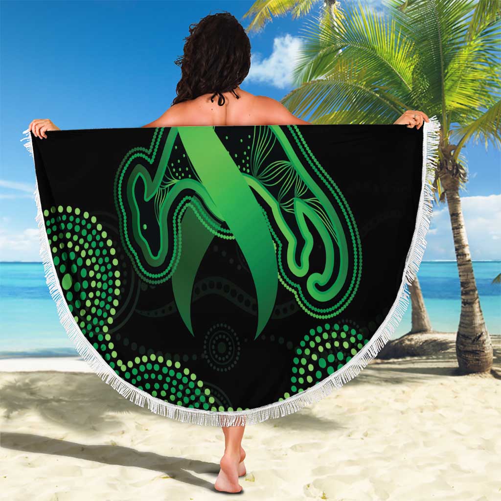 Green Kangaroo Ribbon Aboriginal Personalised Beach Blanket Depression Awareness
