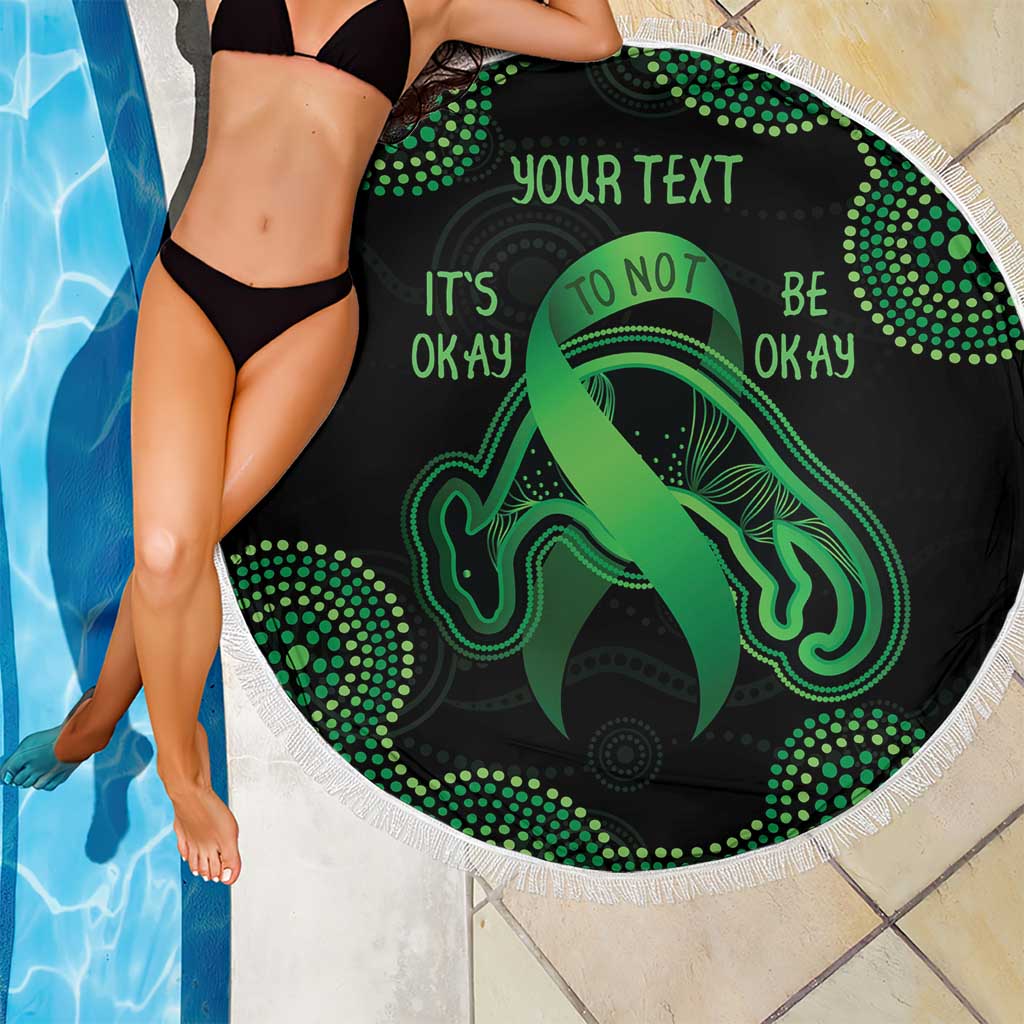 Green Kangaroo Ribbon Aboriginal Personalised Beach Blanket Depression Awareness