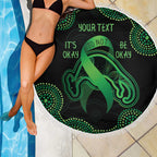 Green Kangaroo Ribbon Aboriginal Personalised Beach Blanket Depression Awareness