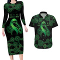 Green Kangaroo Ribbon Aboriginal Personalised Couples Matching Long Sleeve Bodycon Dress and Hawaiian Shirt Depression Awareness