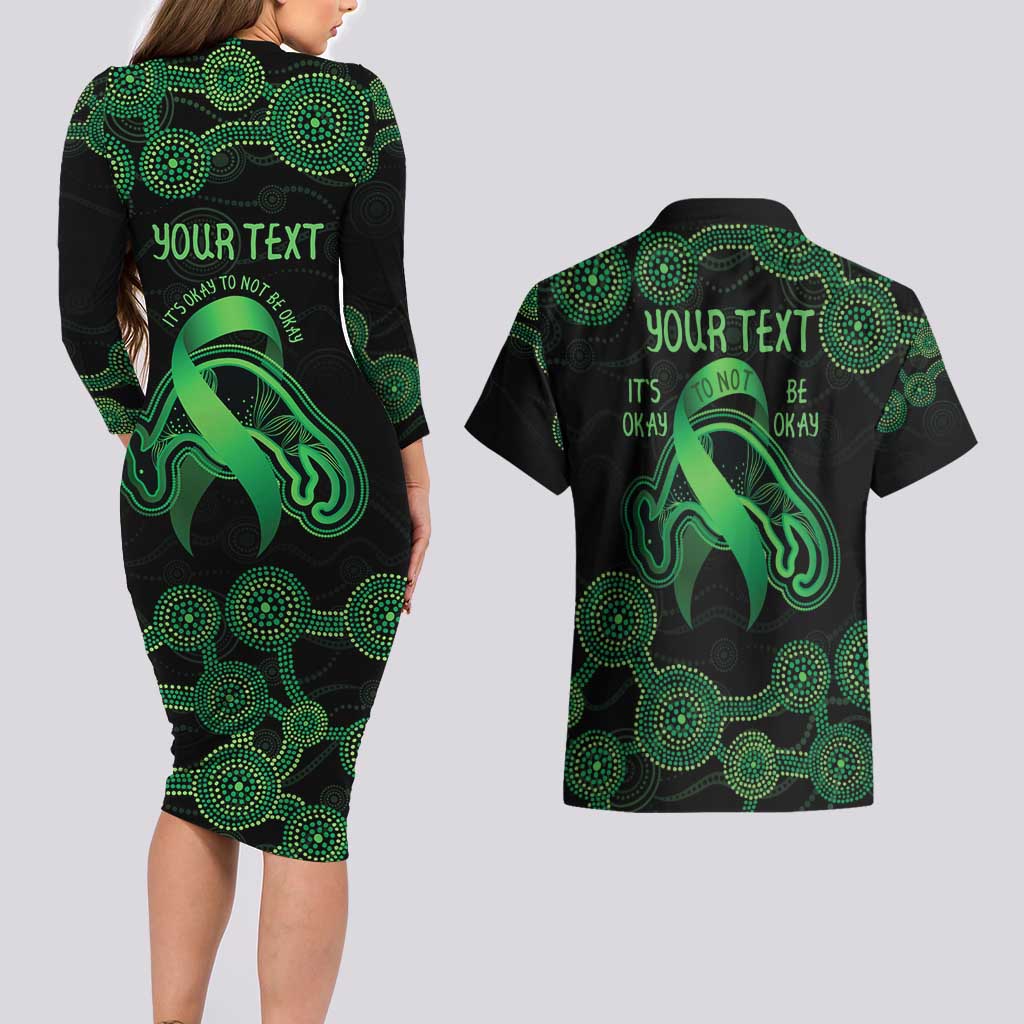 Green Kangaroo Ribbon Aboriginal Personalised Couples Matching Long Sleeve Bodycon Dress and Hawaiian Shirt Depression Awareness
