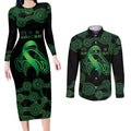 Green Kangaroo Ribbon Aboriginal Personalised Couples Matching Long Sleeve Bodycon Dress and Long Sleeve Button Shirt Depression Awareness