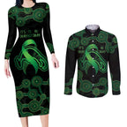 Green Kangaroo Ribbon Aboriginal Personalised Couples Matching Long Sleeve Bodycon Dress and Long Sleeve Button Shirt Depression Awareness