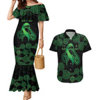 Green Kangaroo Ribbon Aboriginal Personalised Couples Matching Mermaid Dress and Hawaiian Shirt Depression Awareness
