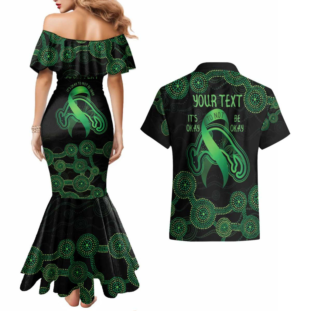 Green Kangaroo Ribbon Aboriginal Personalised Couples Matching Mermaid Dress and Hawaiian Shirt Depression Awareness