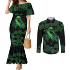 Green Kangaroo Ribbon Aboriginal Personalised Couples Matching Mermaid Dress and Long Sleeve Button Shirt Depression Awareness