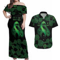 Green Kangaroo Ribbon Aboriginal Personalised Couples Matching Off Shoulder Maxi Dress and Hawaiian Shirt Depression Awareness