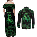 Green Kangaroo Ribbon Aboriginal Personalised Couples Matching Off Shoulder Maxi Dress and Long Sleeve Button Shirt Depression Awareness