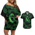 Green Kangaroo Ribbon Aboriginal Personalised Couples Matching Off Shoulder Short Dress and Hawaiian Shirt Depression Awareness