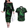 Green Kangaroo Ribbon Aboriginal Personalised Couples Matching Off The Shoulder Long Sleeve Dress and Hawaiian Shirt Depression Awareness