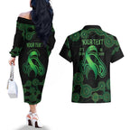 Green Kangaroo Ribbon Aboriginal Personalised Couples Matching Off The Shoulder Long Sleeve Dress and Hawaiian Shirt Depression Awareness