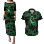 Green Kangaroo Ribbon Aboriginal Personalised Couples Matching Puletasi and Hawaiian Shirt Depression Awareness