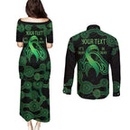 Green Kangaroo Ribbon Aboriginal Personalised Couples Matching Puletasi and Long Sleeve Button Shirt Depression Awareness
