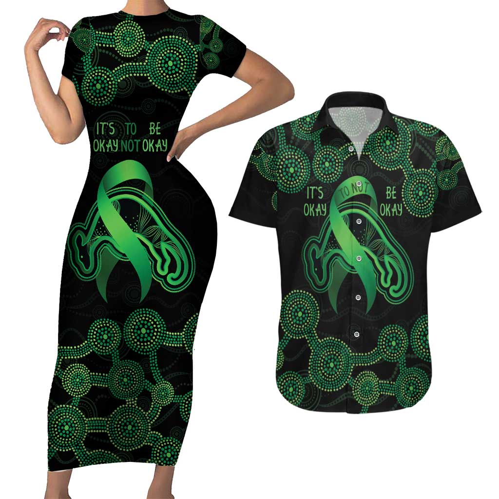 Green Kangaroo Ribbon Aboriginal Personalised Couples Matching Short Sleeve Bodycon Dress and Hawaiian Shirt Depression Awareness