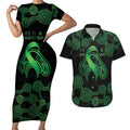 Green Kangaroo Ribbon Aboriginal Personalised Couples Matching Short Sleeve Bodycon Dress and Hawaiian Shirt Depression Awareness