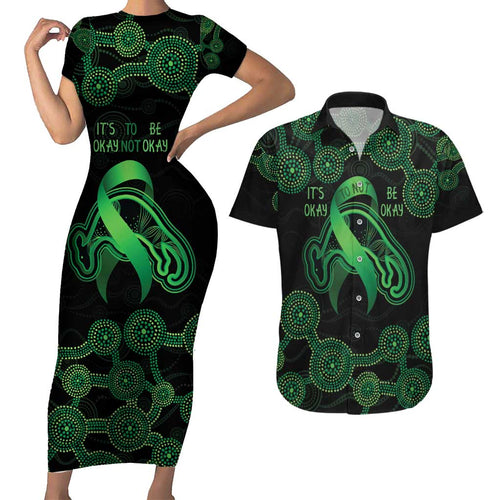 Green Kangaroo Ribbon Aboriginal Personalised Couples Matching Short Sleeve Bodycon Dress and Hawaiian Shirt Depression Awareness