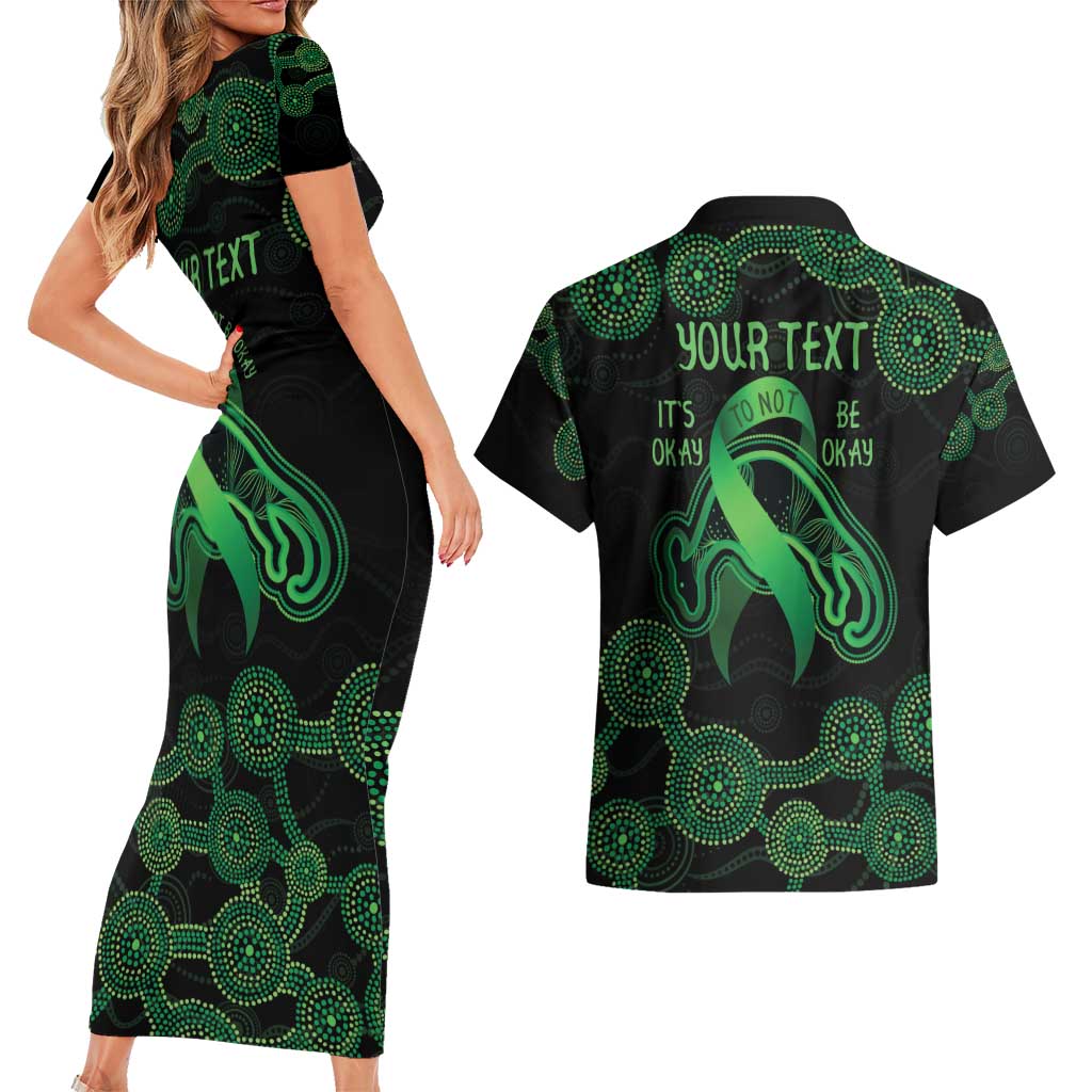 Green Kangaroo Ribbon Aboriginal Personalised Couples Matching Short Sleeve Bodycon Dress and Hawaiian Shirt Depression Awareness