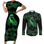 Green Kangaroo Ribbon Aboriginal Personalised Couples Matching Short Sleeve Bodycon Dress and Long Sleeve Button Shirt Depression Awareness